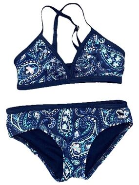 Abercrombie Kids Girls Blue 2 Piece Bikini Swimsuit 7/8 Ruffled Navy Paisley